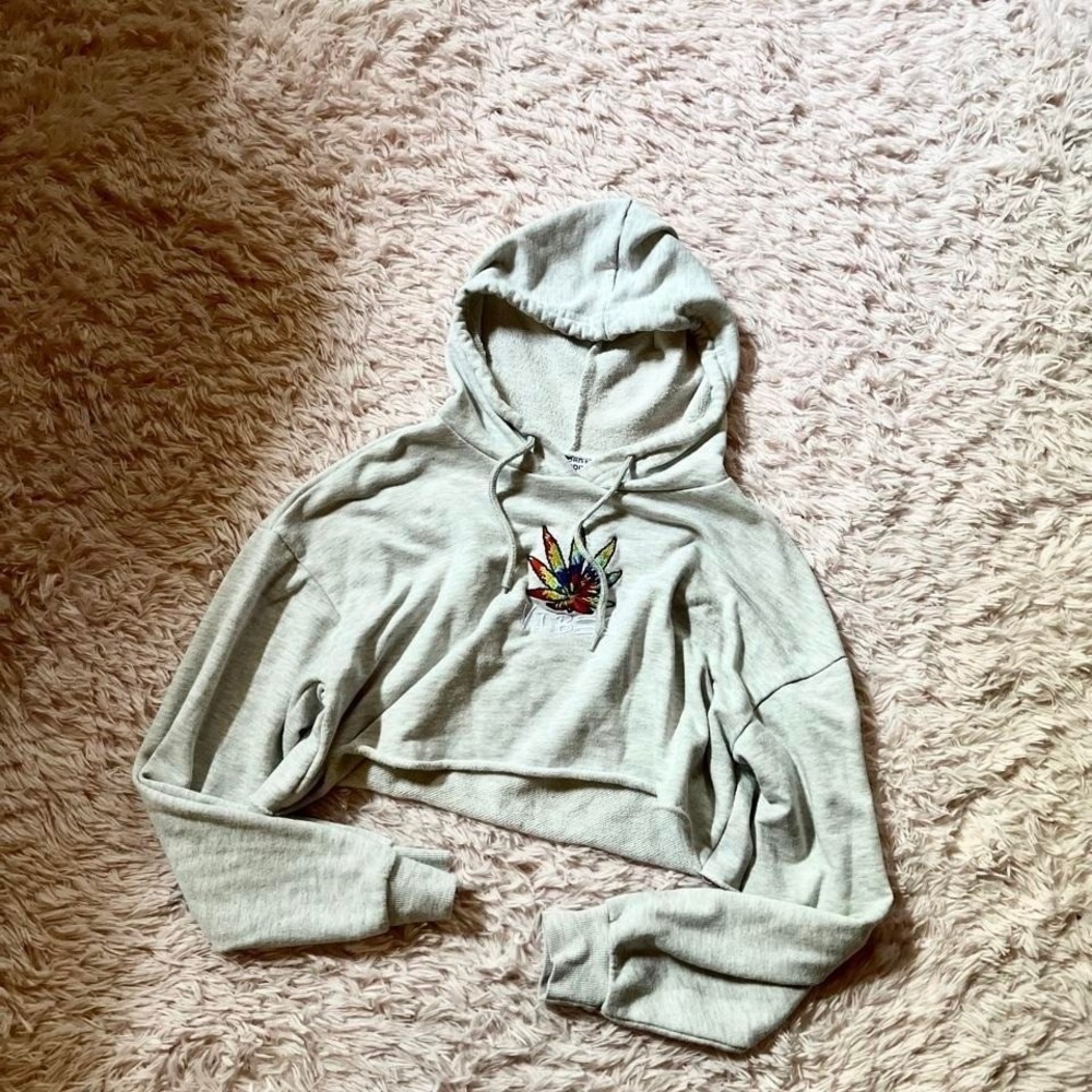 Vibes Rainbowβ Grass 420 Stoner Hippie Granola Indie Pot Cropped Hoodie Womens S